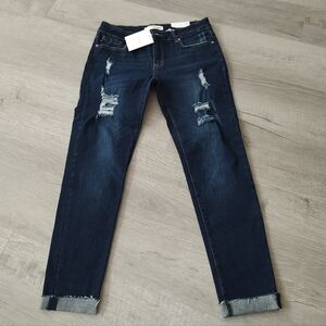 KanCan Dark Blue Distressed Straight Leg Jeans